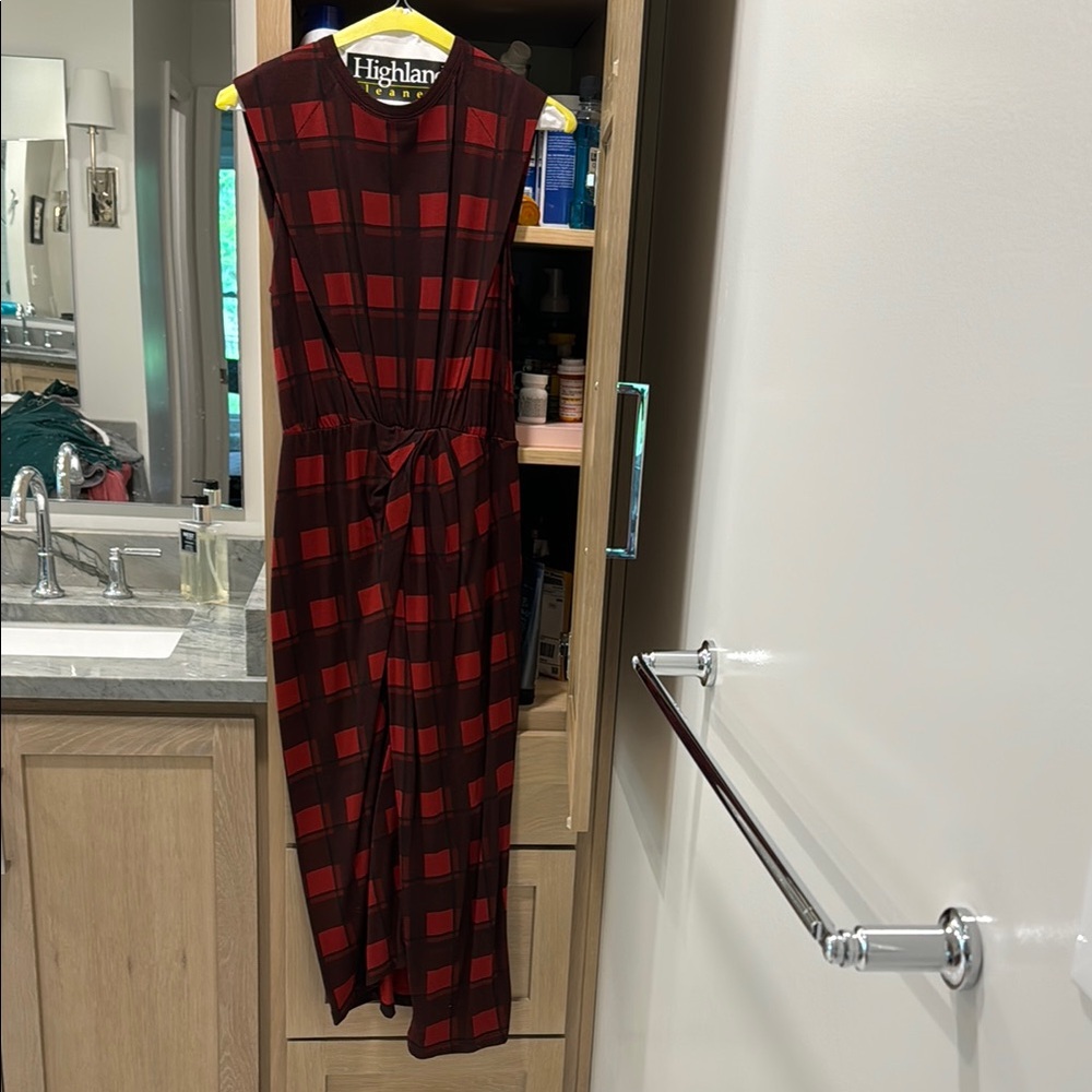 10 Crosby Derek Lam Red and Black Plaid Midi Dress